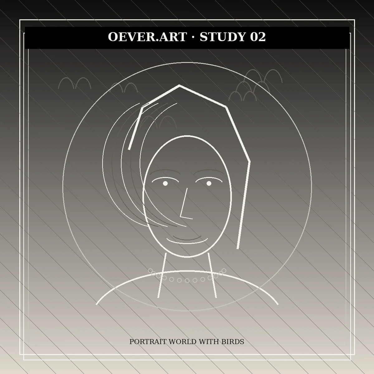 Original OEVER.ART visual study, Portrait world with birds.