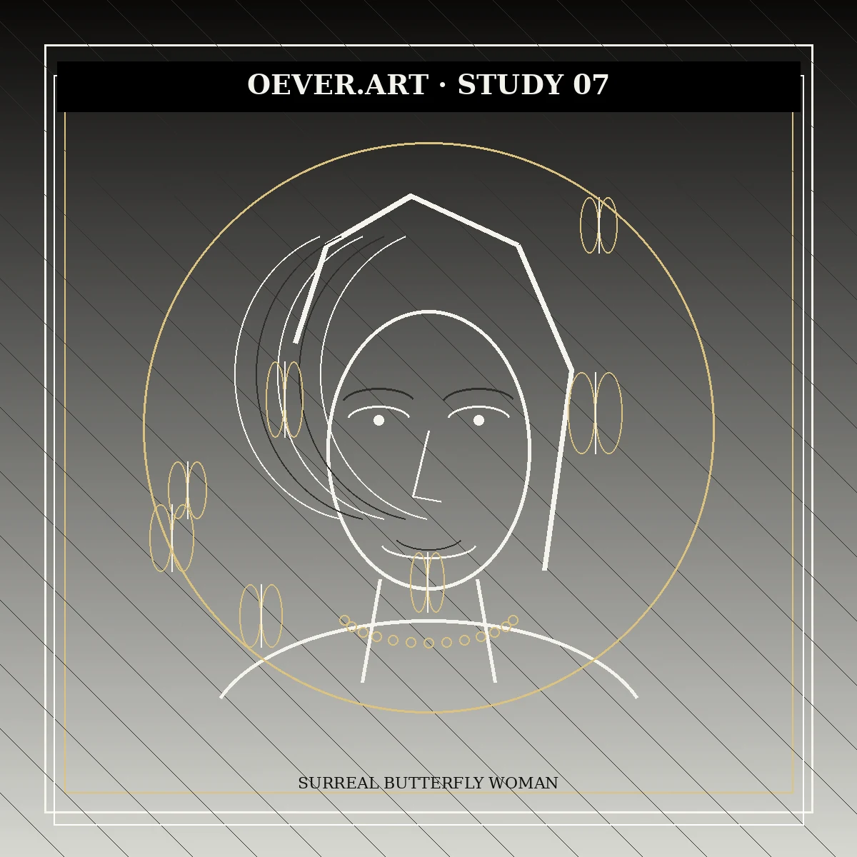 Original OEVER.ART visual study, Surreal butterfly woman.